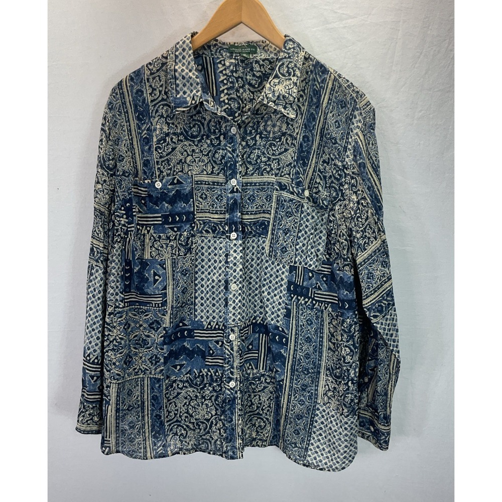 Vtg LRL Ralph Lauren Jeans Co Shirt Womens 3X Indigo Blue Paisley Patchwork Rare